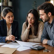 Couple reviewing household tax records with an advisor