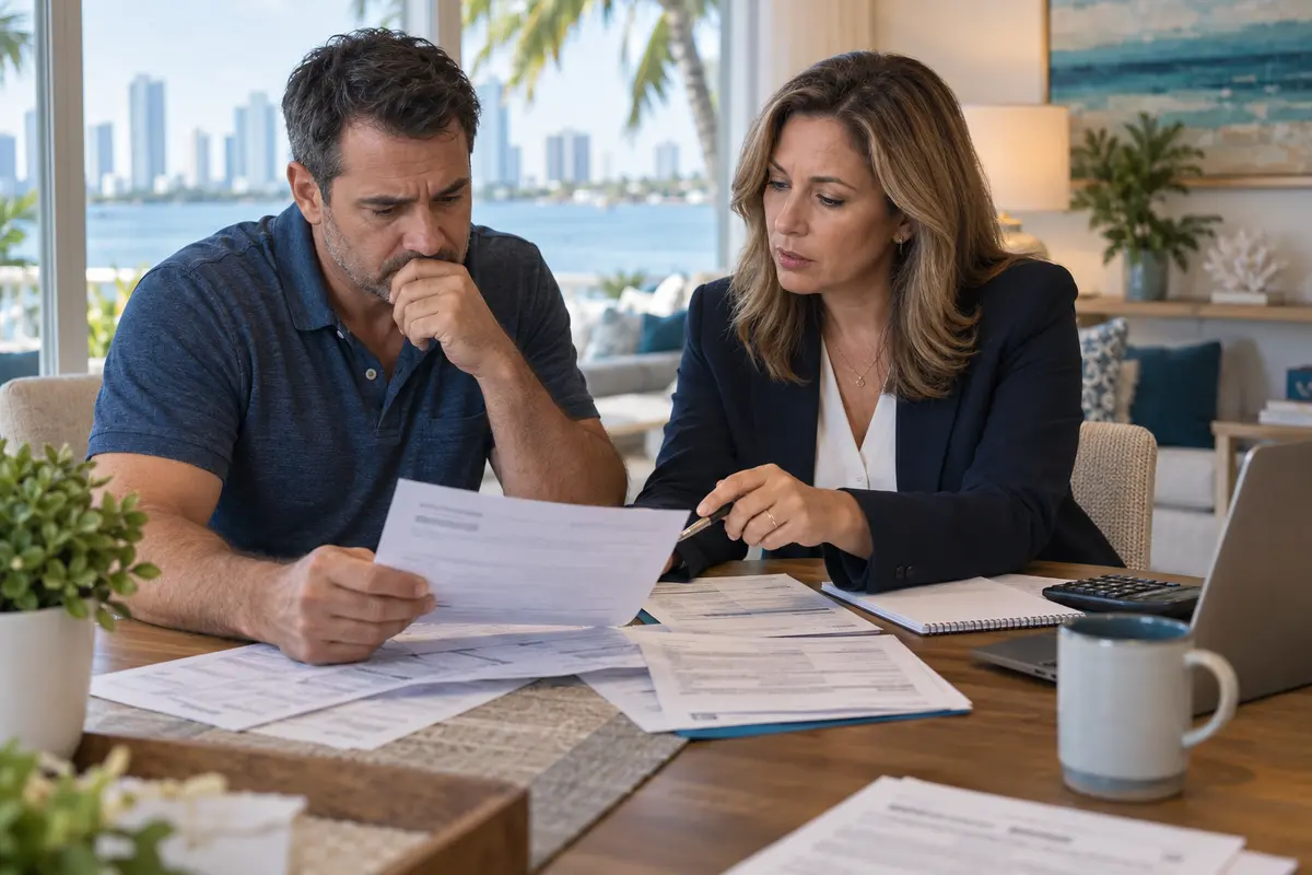 South Florida employee reviewing an IRS wage levy notice and household budget with a CPA